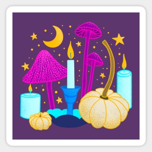 Magical Mushrooms Pumpkins and Candles Magnet